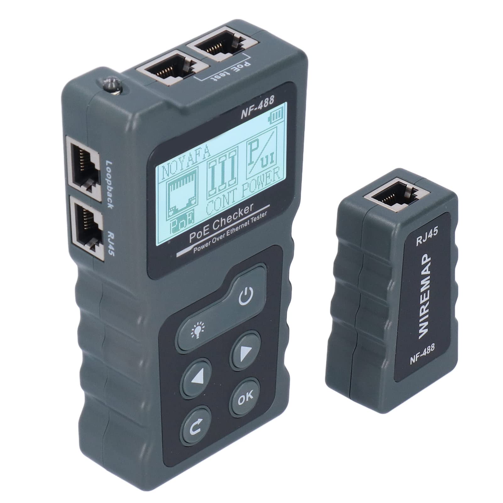 Tester Okablowania Sieciowego NF‑488 LCD Tester POE Ethernet Automatyczna Identyfikacja Tracer Przewodów Ethernet Detektor POE Inline Tester dla Power Over Ethernet