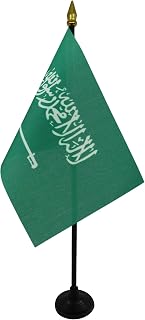 AZ FLAG - Saudi Arabia Table Flag 4'' x 6'' - Saudi Arabian Mini Desk Flag 100% Polyester 15 x 10 cm - Office Banner with 10'' Pole - Golden Spear