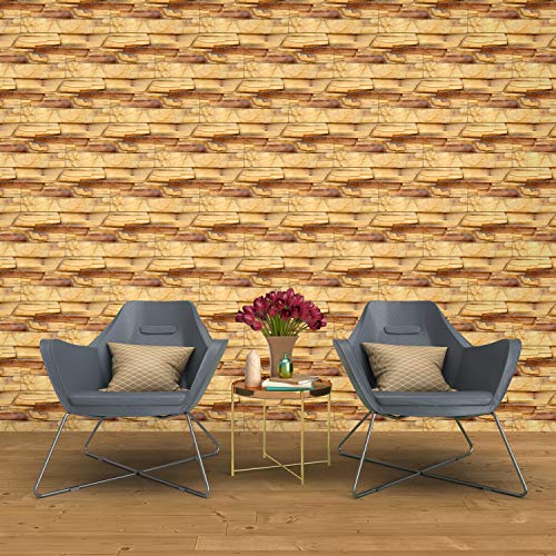 Image of DWELLSINDIA Vintage Bricks Self Adhesive Peel and Stick PVC Wallpaper Waterproof, Scratch Resistant, Laminated (41CM X 244CM, Mustard & Brown, Matt Finish)
