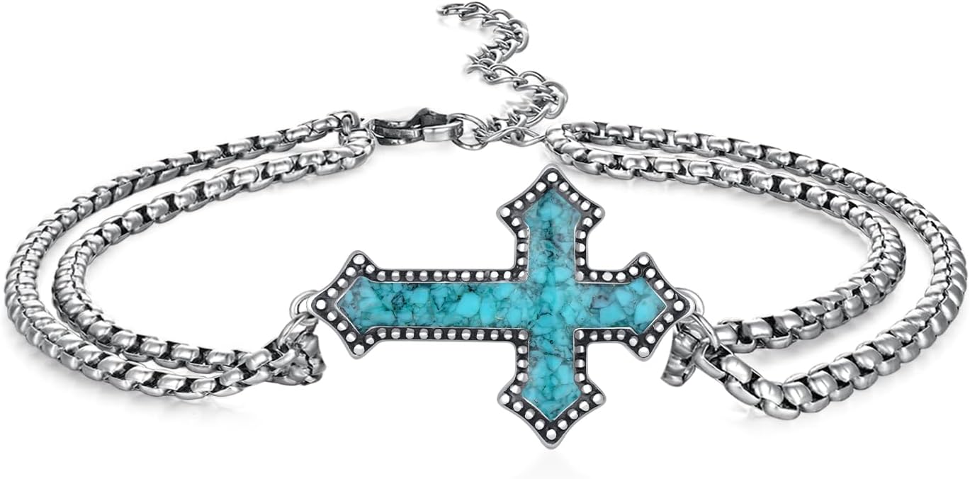 Turquoise Cross Bracelet for Men 925 Sterling Silver Cross Turquoise Bracelet Cross Jewelry Gifts for Men