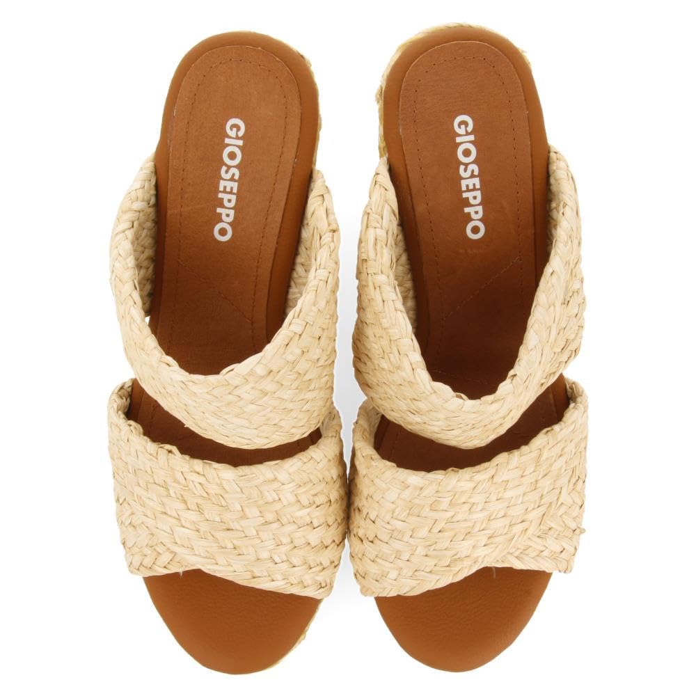 GIOSEPPO Sandalias Altas DE CUÑA Color Cuero Estilo Mule con Rafia para Mujer FRAZZANO