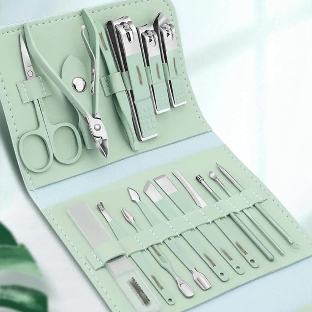 Cortaúñas de 16 Piezas para el hogar, Kit de manicura de Acero Inoxidable, portátil para Viaje, imprescindible para manicura (Amarillo)