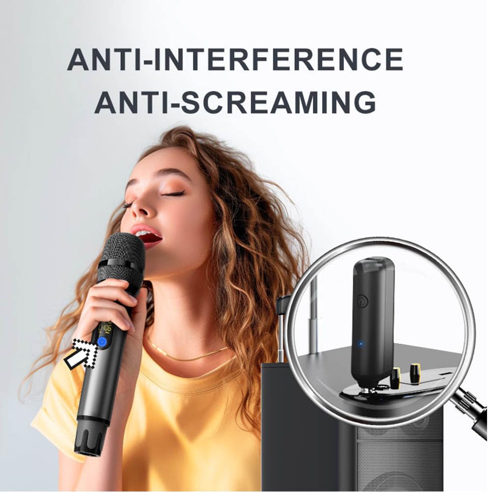 VOVIGGOL UHF Microfoni Wireless Professionalie in Metallo, 50M Sistema Microfoni Dinamico Microfono Senza Fili con Ricevitore Ricaricabile per Karaoke, Festa, Nozze, Chiesa, Riunione, Canto