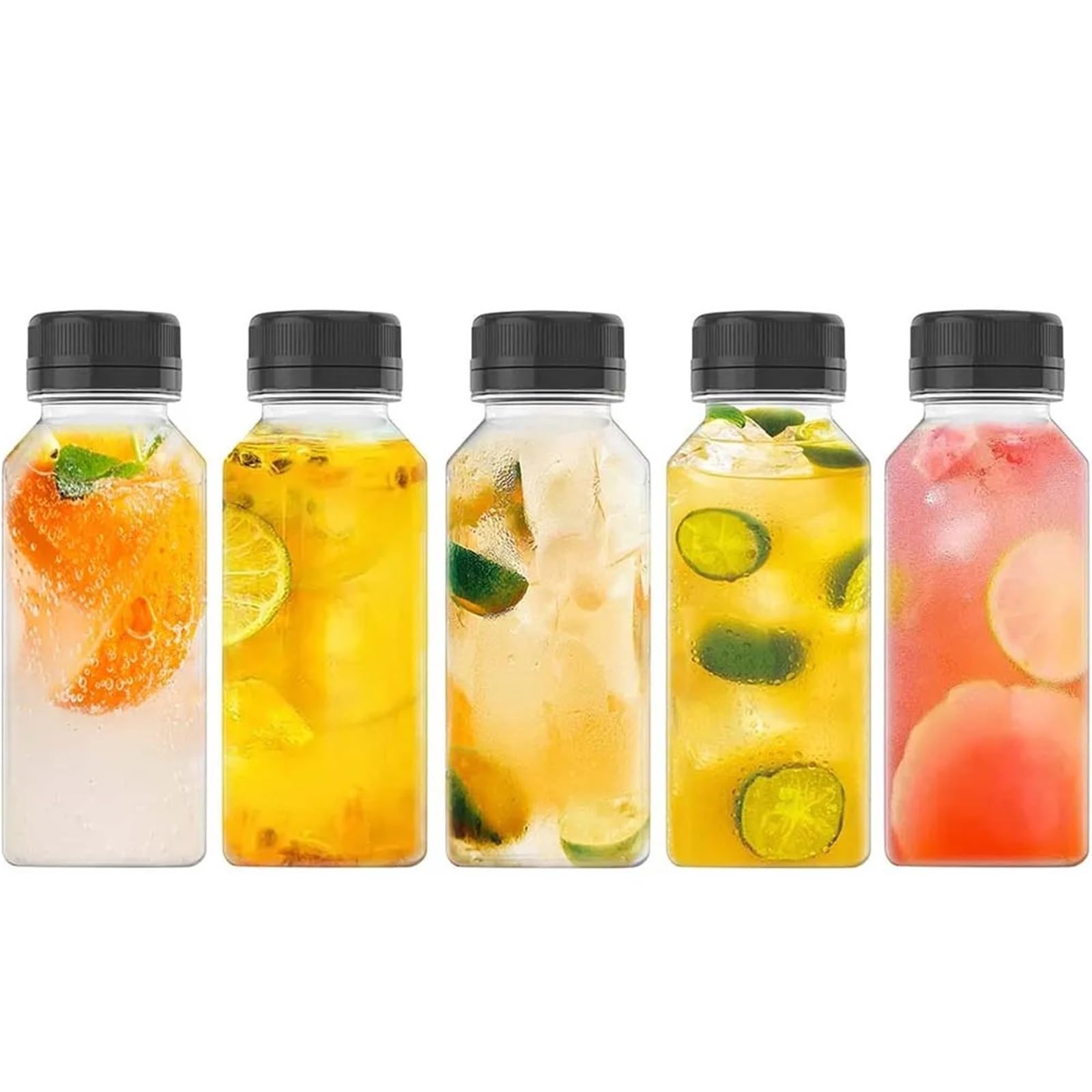 EnxJire Plastic Juice Bottles 5 Pcs 8 Oz Plastic Juice Bottles Empty Clear Containers With Tamper Proof Lids For, Milk And Other Beverage for Kitchen