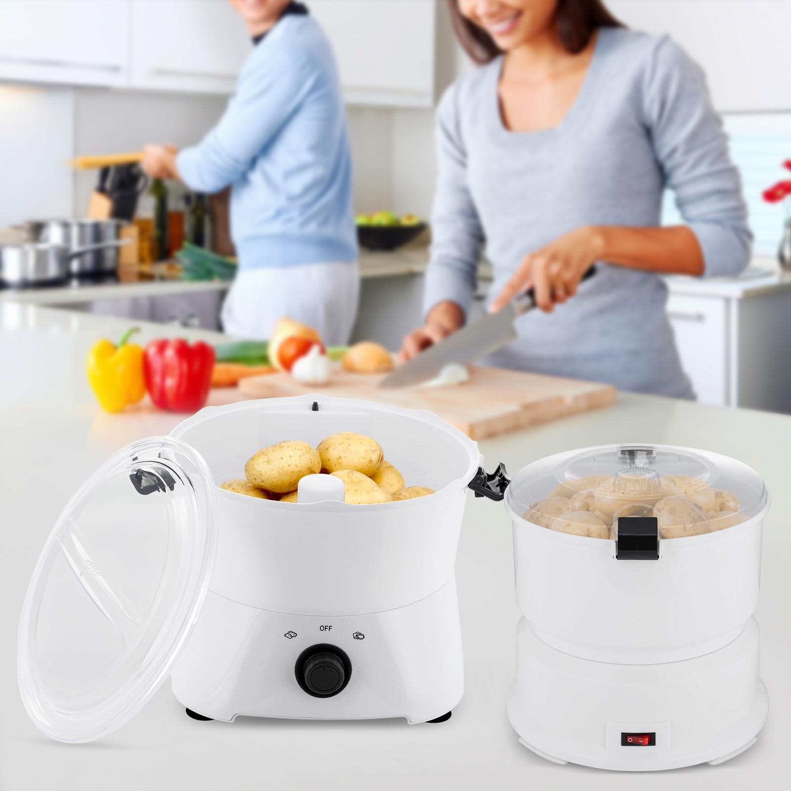 Pelapatate elettrico, pelapatate, 85 W, grande capacità 0,8 kg, veloce, 2 – 4 minuti, in acciaio inox 430, coperchio trasparente, antiscivolo, ideale da cucina, ristorante, 25,5 × 27 cm