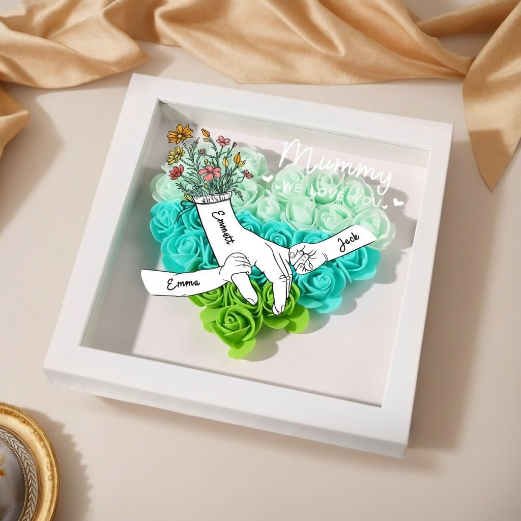 kaululu Regalo Festa della Mamma, Cornice Decorativa Personalizzata con Rosa e Incisione Nome Regalo Personalizzato per Donna (A-Verde)