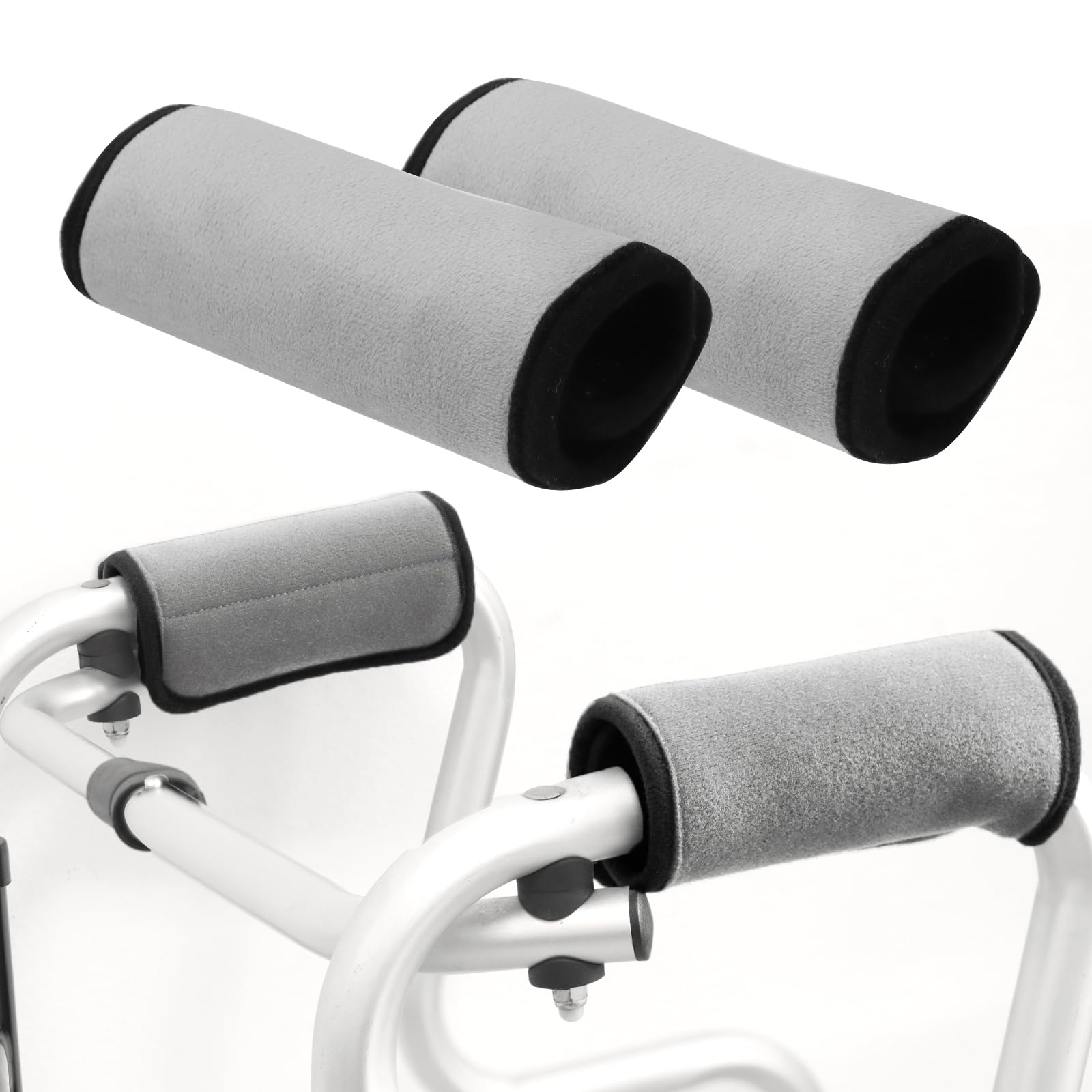 Photo 1 of 2 Pcs Walker Handle Cushions Walker Grip Covers Pads Walker Padded Hand Grip Covers for Rolling Wheelchair Walker Elderly Grippers Rollator Handle (Grey)