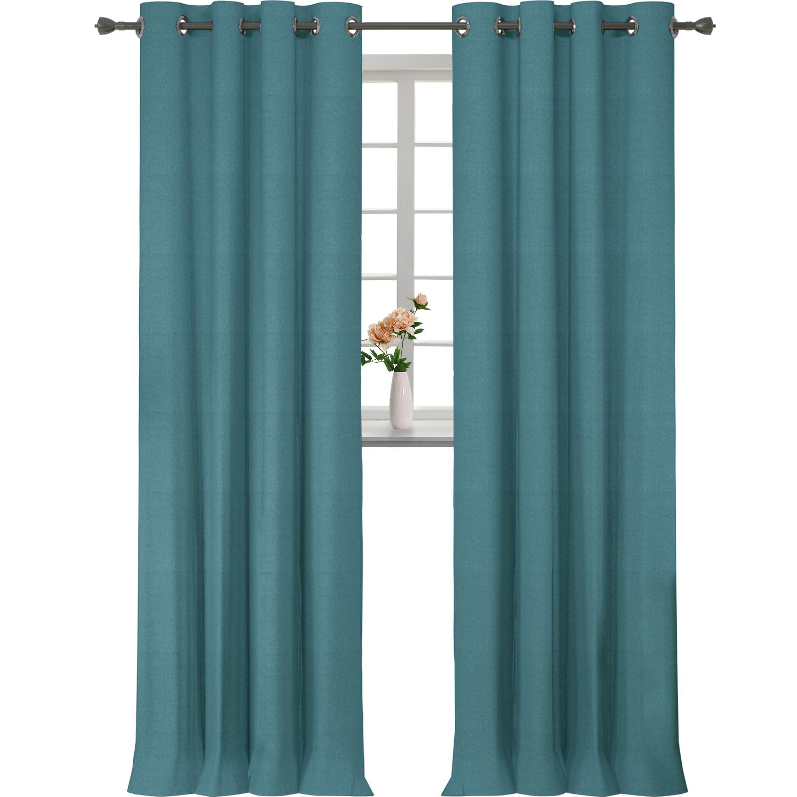 YSTELLAA Cortinas 100% Opacas para Dormitorio 2 Piezas, 140×300cm, Efecto Lino, Cortina Termica Aislante Frio Y Calor, Insonorizantes, con Trabillas, para Salon, Dormitorio, Verde