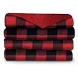 Microplush Foot Pocket Electric Heated Throw Blanket with 3-Heat Setting Control, Red Buffalo Plaid
