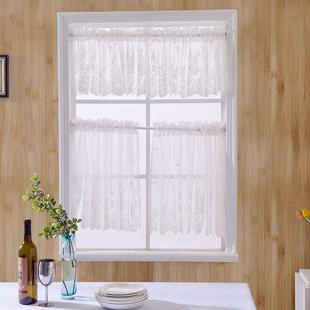 Boho Lace Small Window Curtain Valance Embroidered Solid Color Farmhouse Light Filtering Small Window Tier for Kitchen Living Room,1 Piece (White,51" W x 16" L)