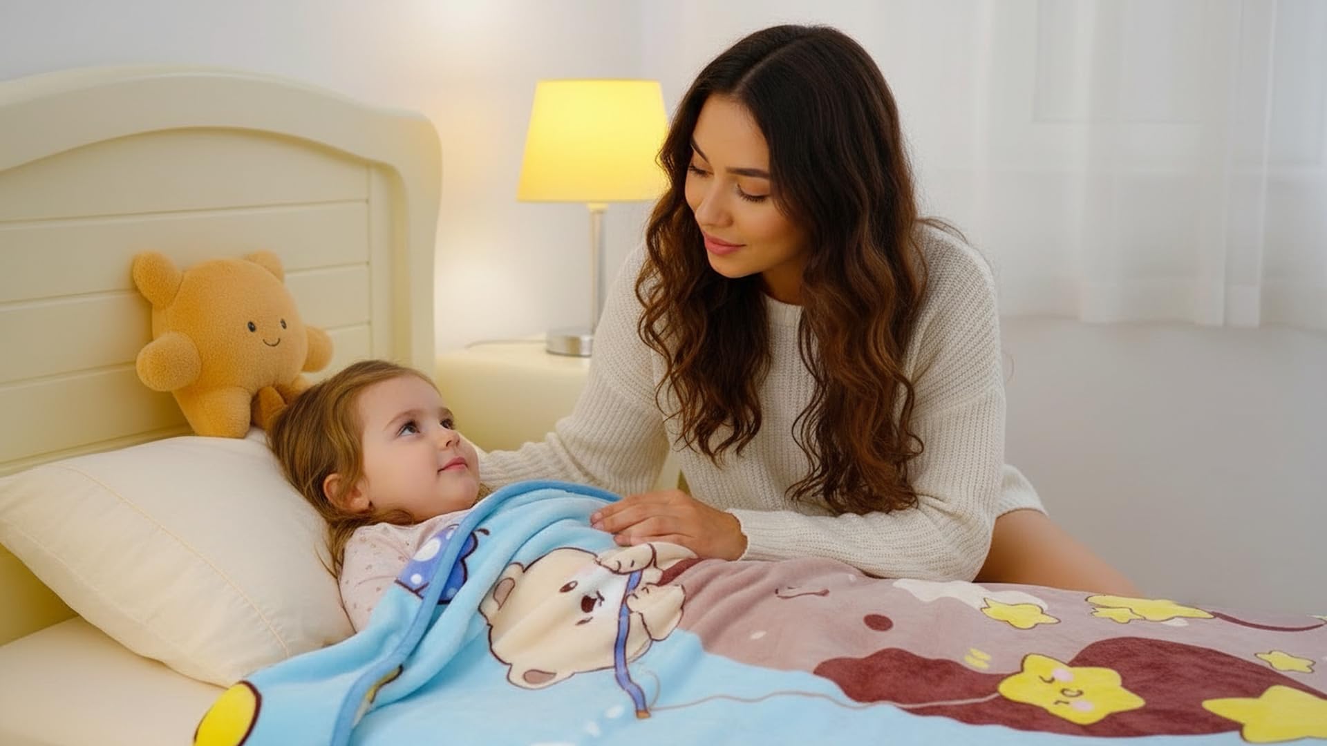 Butterthief Light Weight Cartoon Printed Blanket 100 x140 cm, 0-5 Years Soft Flannel for All Seasons Reversible Baby Blanket for Kids Toddlers New Born Boys & Girls (Bear Star)-image-2