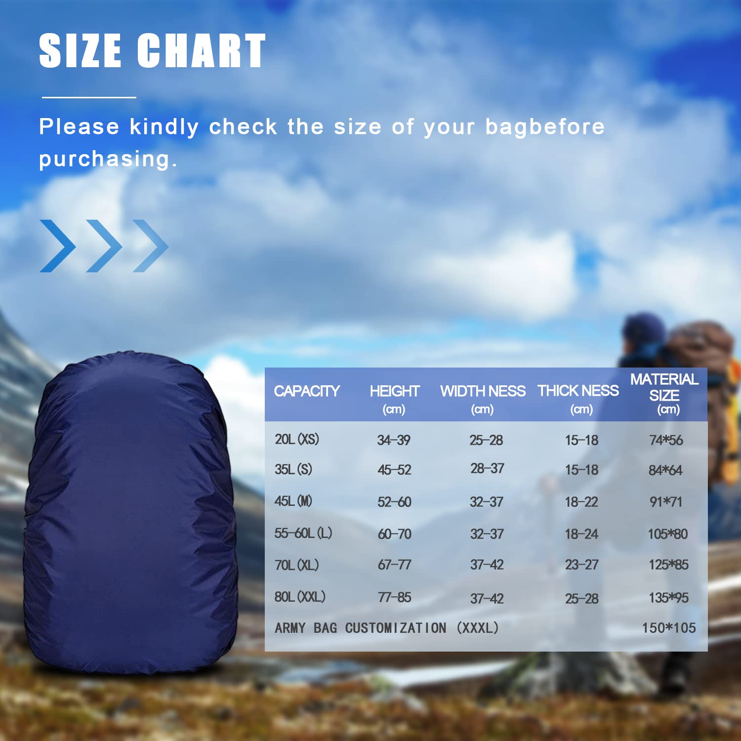 Zaino parapioggia (20-100L) (Blu/Blue, XS)