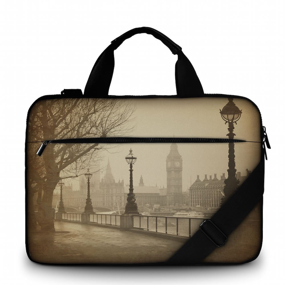 Silent Monsters Laptop bag case 15.6 inch made of Canvas with pocket for accessories, Design: Big Ben