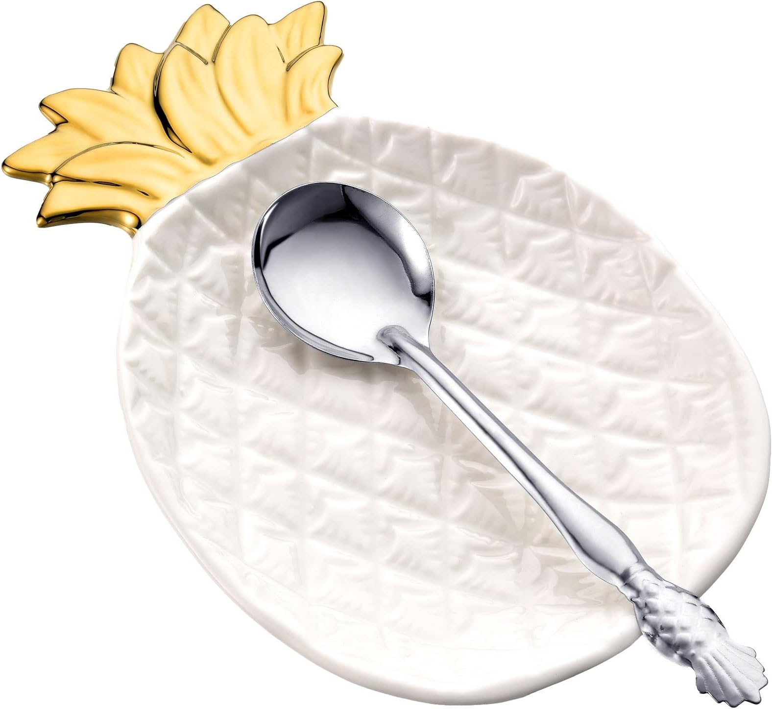 2 Pcs Pineapple Spoon Rest and Spoon Set, Ceramic Farmhouse Utensil Rest for Kitchen Counter Spatula Utensil Holder for Ladles Tong Modern Gift Pineapple Kitchen Decor