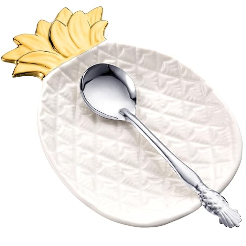 2 Pcs Pineapple Spoon Rest and Spoon Set, Ceramic Farmhouse