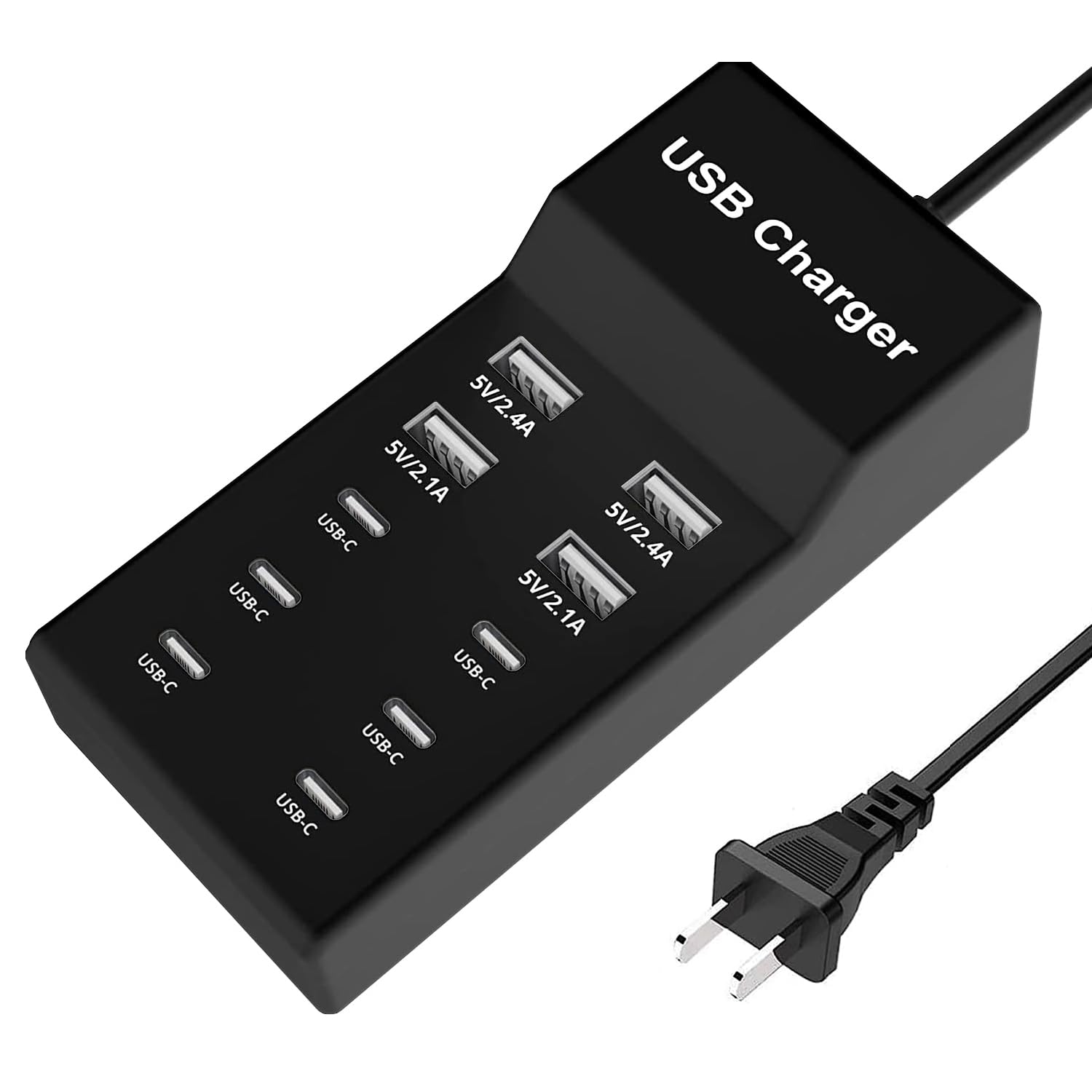 sccvee USB C Charger,10 Ports USB Charger Station with 6 Ports USB-C Charger, Desktop 50W Multi Port USB Charger Compatible with iPhone/Huawei/LG/Google Pixel/Tablet/Other Devices.(Black)