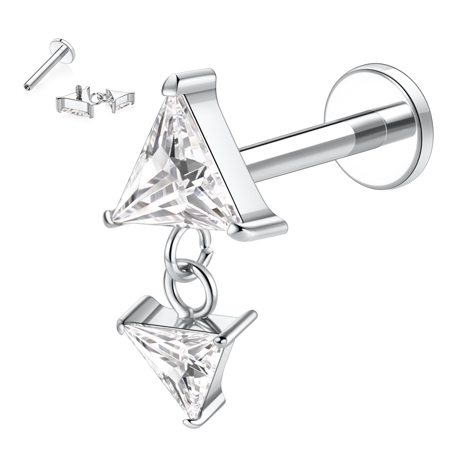 hengkaixuan 16G Titanium Labret Studs - Internally Threaded Flatback - Unisex - Silver - Piercing Jewellery — view 8