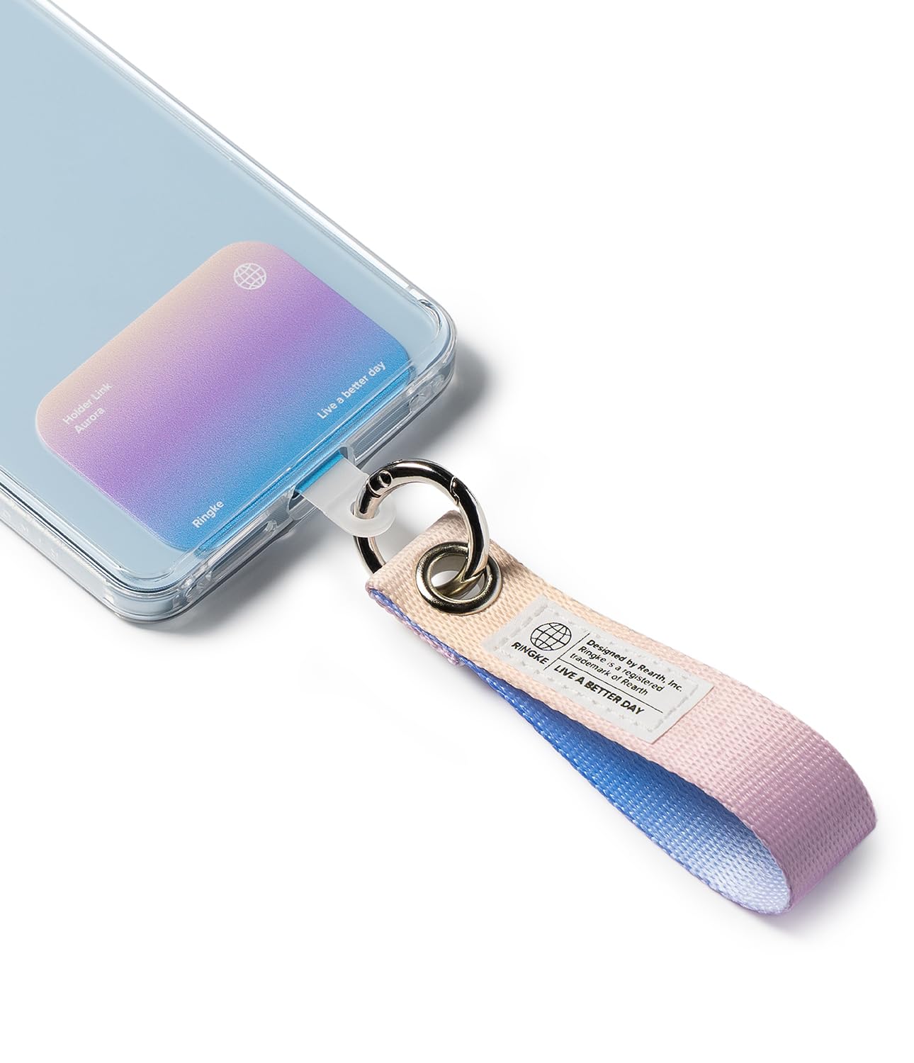 Ringke Unisex Aurora Holder Link Eyelet Keyring, Durable Anti Drop Phone Finger Strap With Patch And Carabiner For Iphone, Galaxy, Pixel Phone Case, Airpods, Buds, Etc.