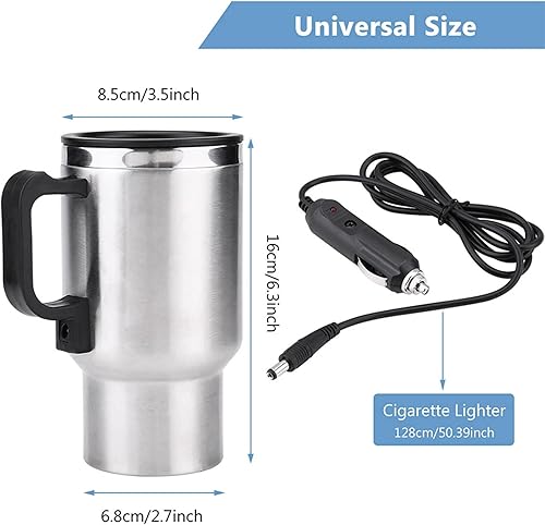 Miniatura 2 de Taza eléctrica para automóvil, 12 V, 15.2 fl oz, eléctrica en el automóvil, taza de calentamiento de viaje de acero inoxidable, taza de café, té