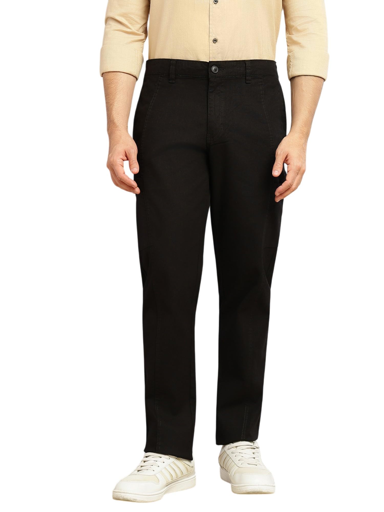 thomas scott Men's Smart Straight Fit Cargo Trouser | Mid-Rise | Solid | 6-Pocket Design | Woven Fabric-picture-32