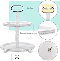 Vista 4 de Urban Deco Bandeja decorativa de madera de dos niveles, bandeja redonda para servir con mango de metal, soporte de madera para cupcakes