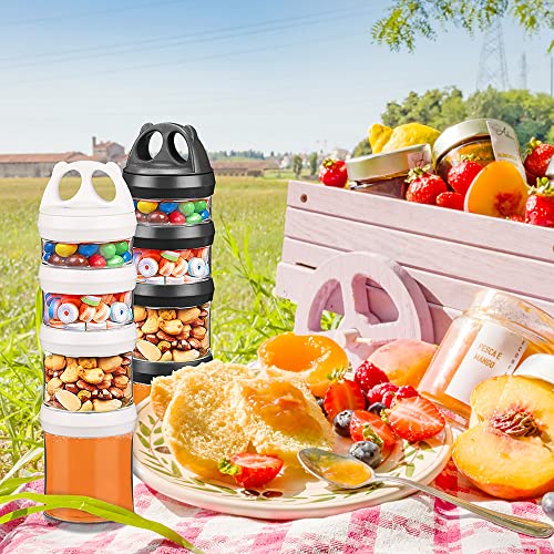 Image of SELEWARE Stackable Snack Containers for Kids Toddlers Adults, Black & White | Portable Food Storage Containers for Snacks Formula Powder Drinks and Travel, Twist Lock System Airtight Leak-proof BPA Free