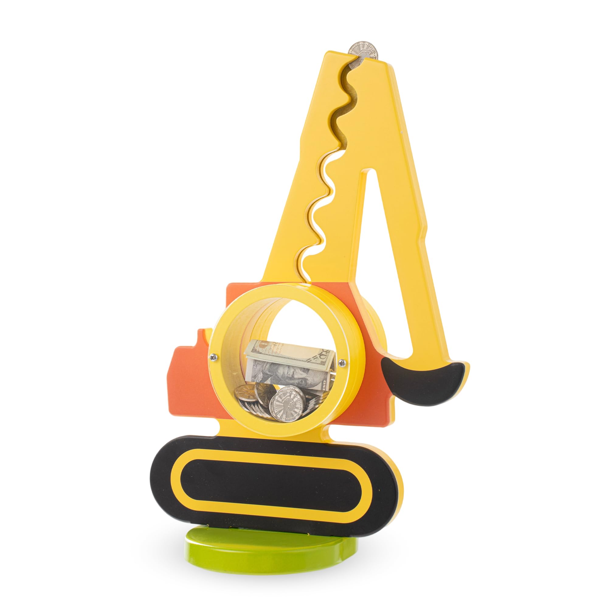 Wooden Excavator Piggy Bank for Boys Kids Girls Clear Big Belly Animal Coin Bank for Toddler Birthday Christmas Real Money Toy