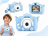 Câmera Infantil HD para Meninos e Meninas – Fotos e Vídeos, Tela LCD 2”, Jogos, Filtros e Bateria Recarregável - Azul