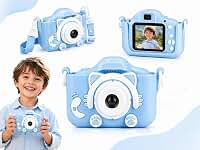Câmera Infantil HD para Meninos e Meninas – Fotos e Vídeos, Tela LCD 2”, Jogos, Filtros e Bateria Recarregável - Azul