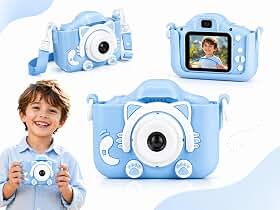 Câmera Infantil HD para Meninos e Meninas – Fotos e Vídeos, Tela LCD 2”, Jogos, Filtros e Bateria Recarregável - Azul