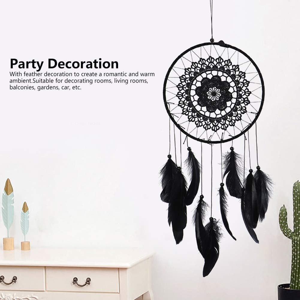 Dreamcatcher Noir Plumes Ornement Murale Décoration Chambre