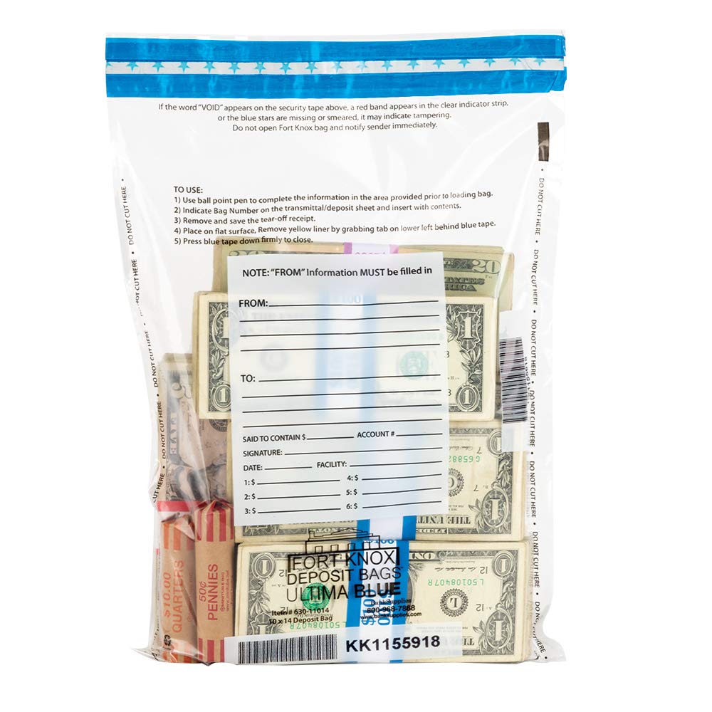BankSupplies Ultima Blue Clear Deposit Bags 10W x 14H Pack of 100 Tamper Evident Security Bags for Cash Valuables Transit and Transfer