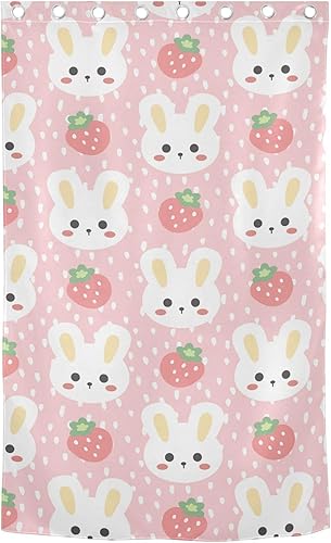 Miniatura 2 de Bonito conejito blanco con fresa sobre cortinas rosadas de 84 pulgadas, cubierta de ventana negra para dormitorio, sala de estar, cortinas para