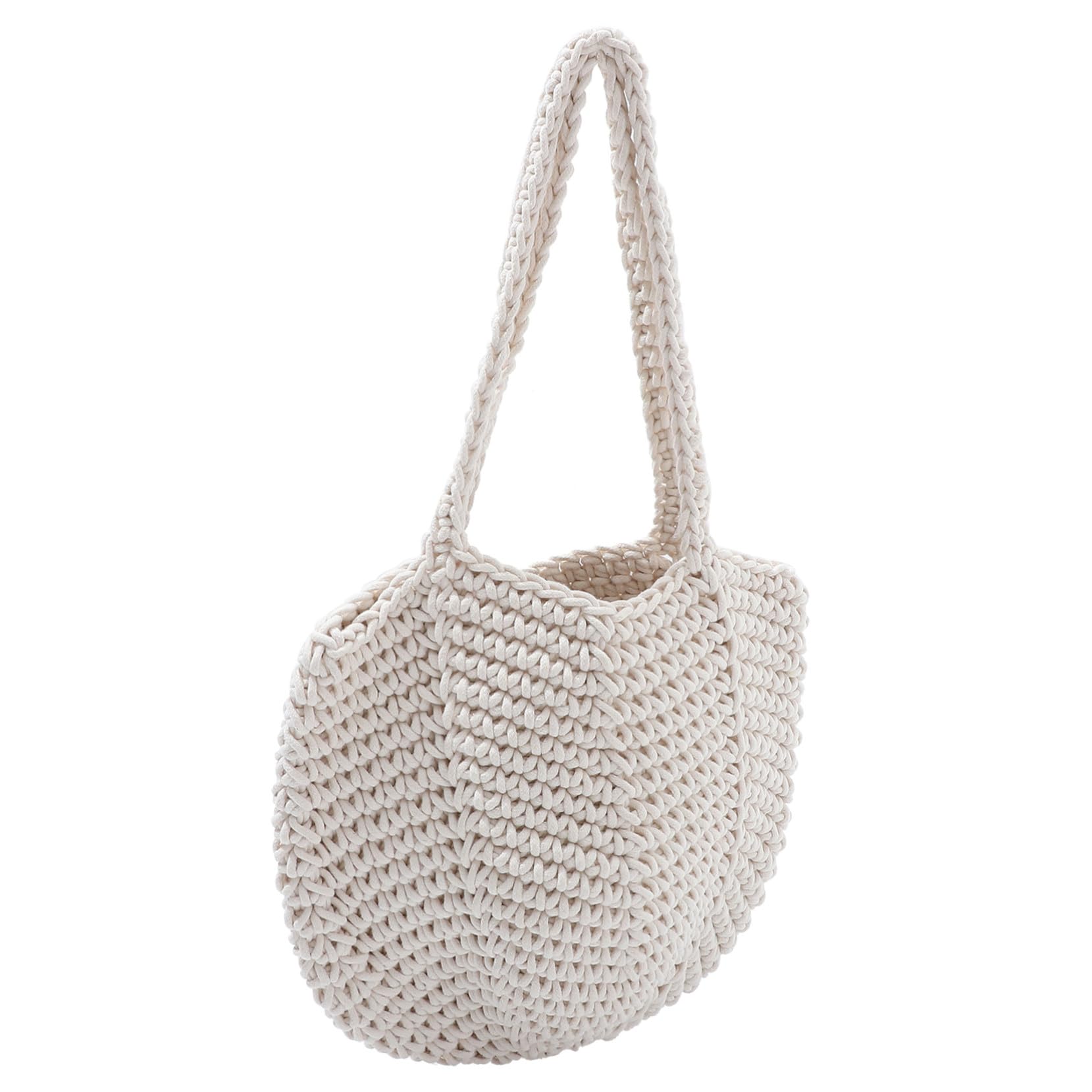 Yardwe Borsa e Facile da Portare in Corda di Cotone Bianca Intrecciata Tote a Mano Elegante Capiente da Donna per Vacanze Estive e Spiaggia