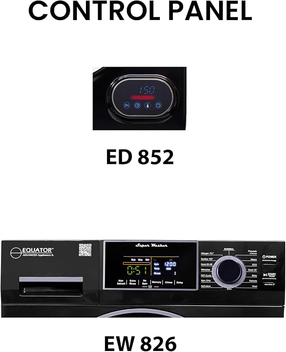 Equator Premium Stackable 15 Lbs Washer 1.62cf 110V+Vented Digi Dryer 3.5cf 110V(Black)