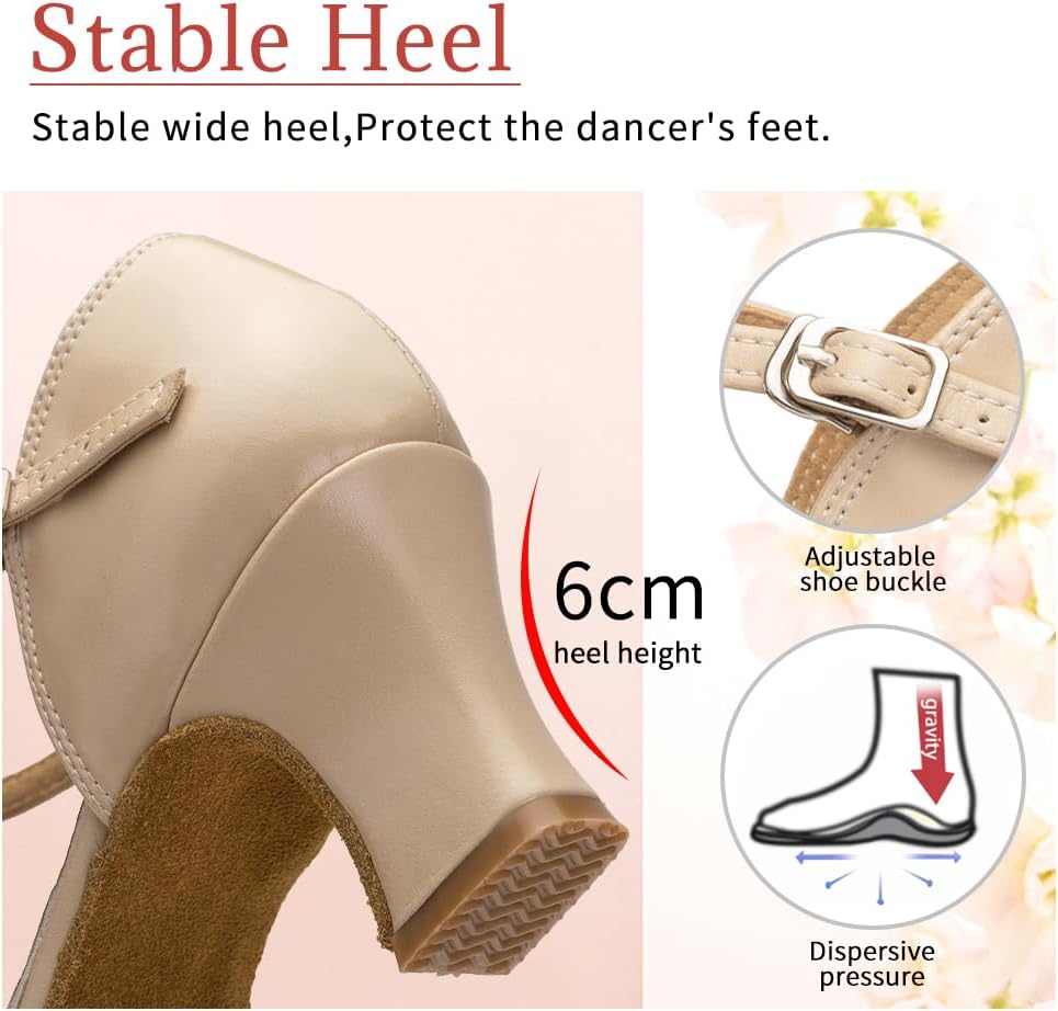 Character Shoes for Women T-Strap Closed Toe Latin Salsa Tango Standard Ballroom Dance Shoes,Model D29-Suede Sole-2.33" Heel