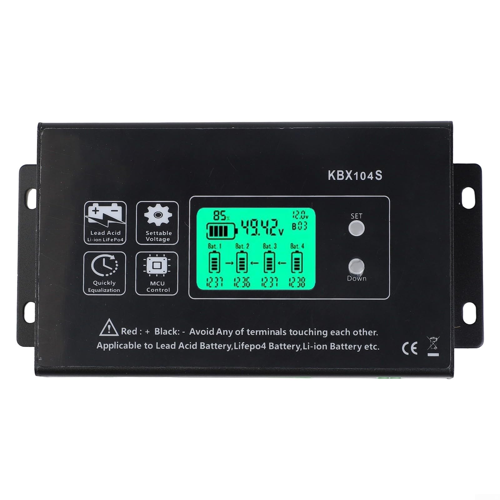 KBX104S Batteriespannungsausgleichsregler für 48 V Serienpackungen, intelligente Balance für 12 V Blei-Säure-Lithium-Eisenphosphat-Batterien, Gehäuse aus Aluminiumlegierung, 4S, 7-18 V