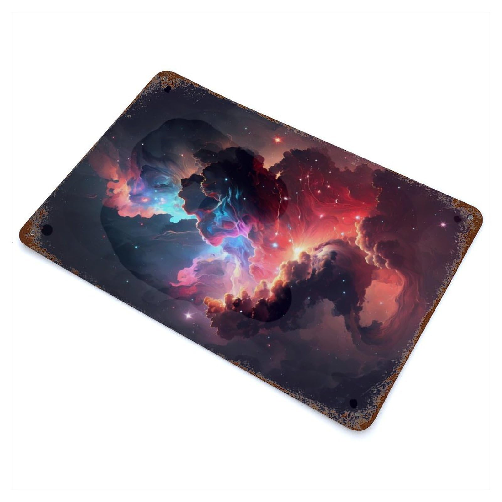Garage Style Colourful Cosmic Nebula Rusty Metal Tin Sign 11.8"x7.9", Farmhouse Wall Decor for Bar And Workshop