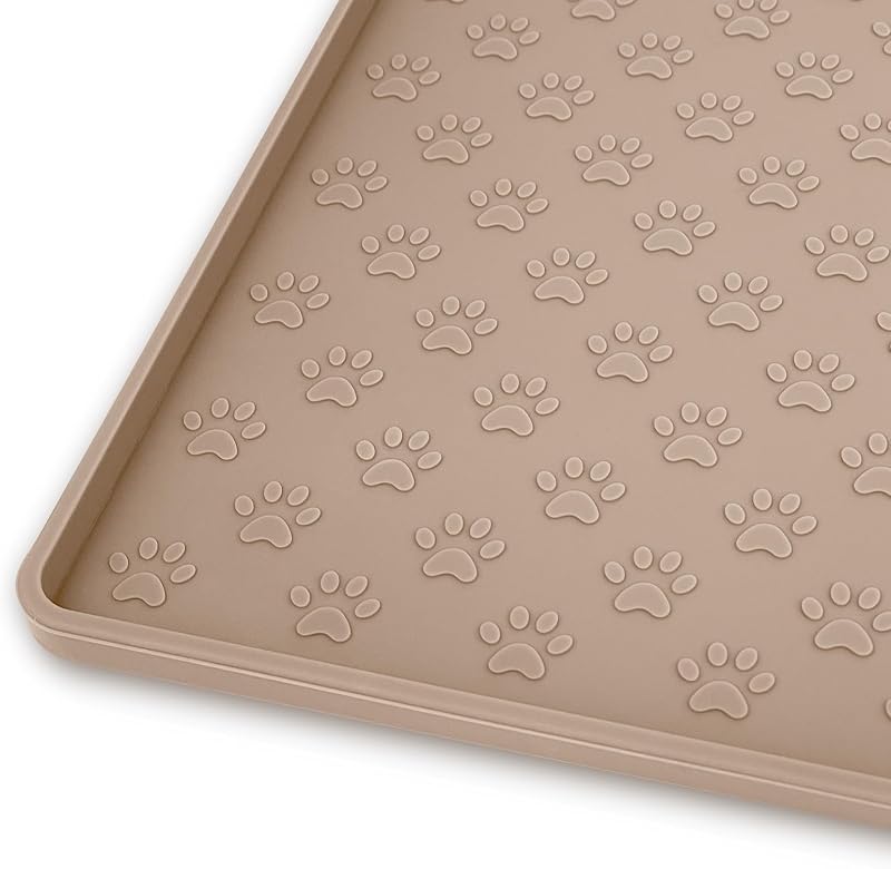Tapete de Silicone para Alimentação de Cães e Gatos com Bordas Elevadas e Antiderrapante Ptlom G402, Taupe