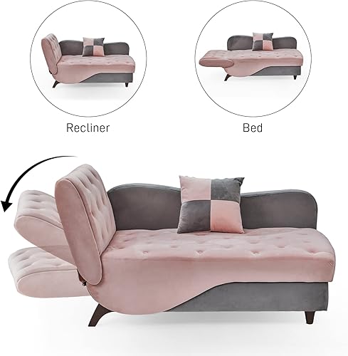 Miniatura 3 de OUYESSIR Tumbona tapizada para interiores, sofá reclinable ajustable con almacenamiento y 1 almohada, sillón de terciopelo para sala de estar,