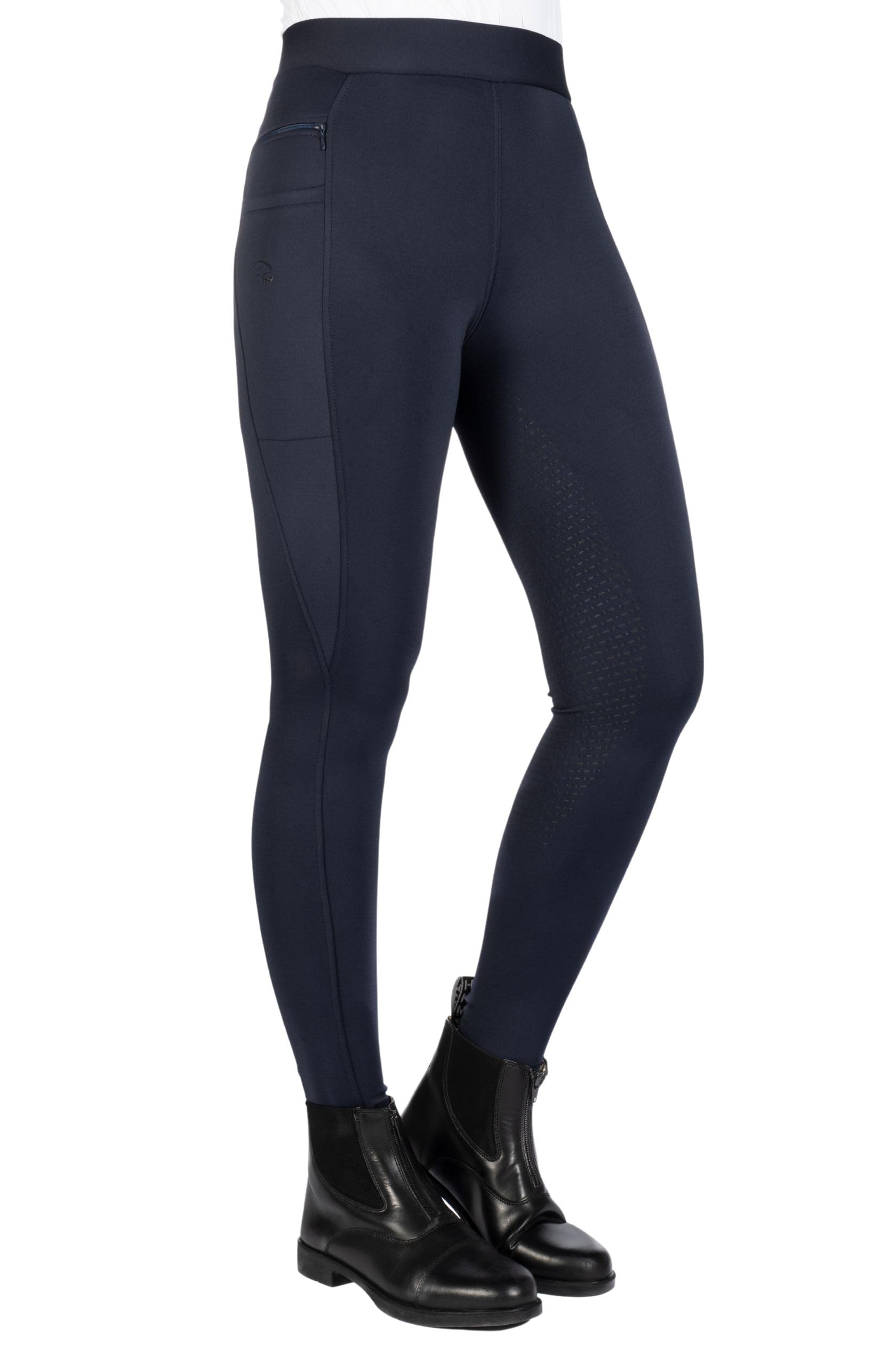 HKM Damen Reitleggings Isabella mit Silikon-Vollbesatz |Damen-Reithose mit Handytaschen Links und rechts und Reißverschlusstasche | Bequemer Komfortbund | dunkelblau