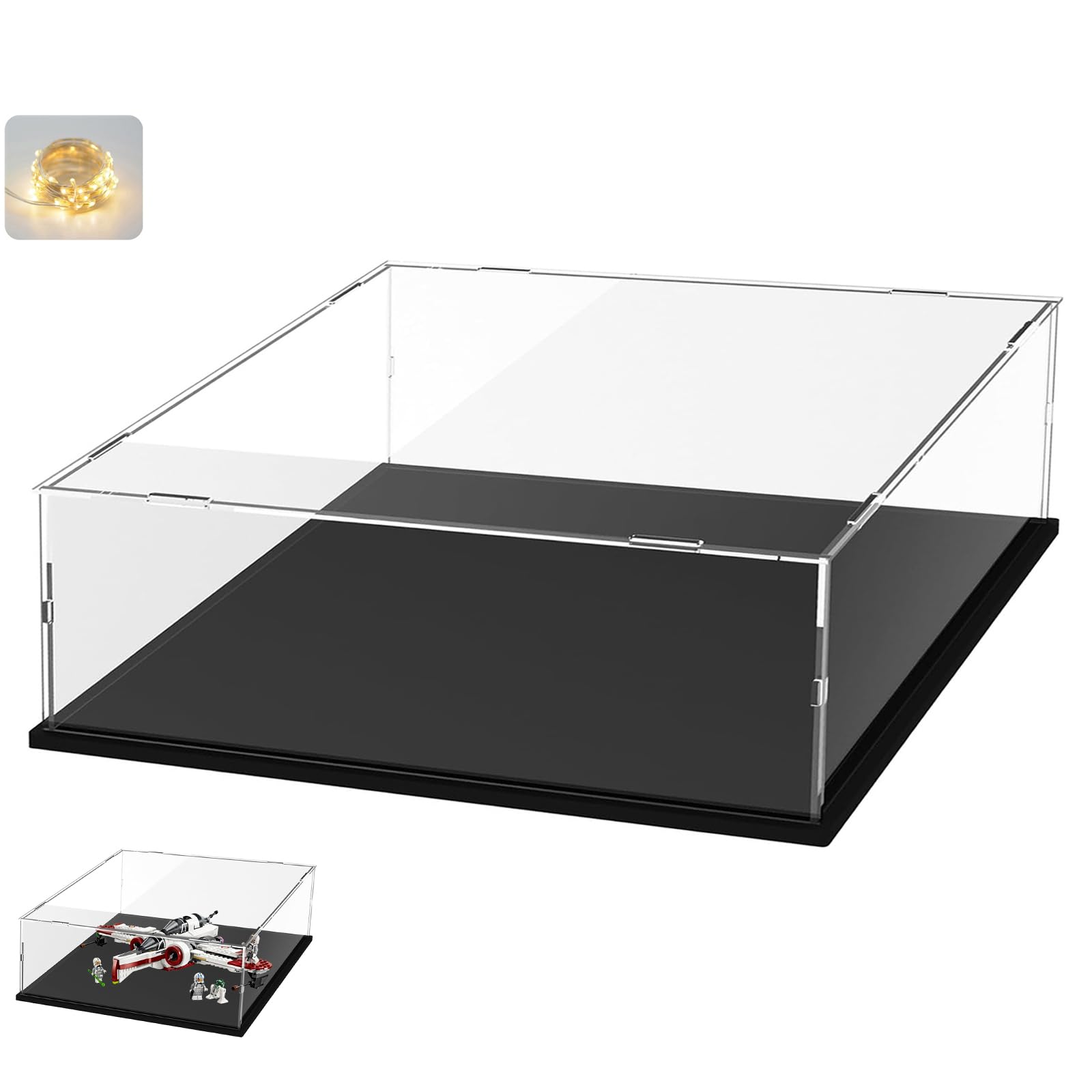 Thickened Clear Acrylic Display Case for Lego 75402 ARC-170 Starfighter 75325 60433 Collectibles, Transparent Box Large Dustproof Protection with Wood-Plastic Base Light, Black Inside 17.7x13.8x3.9 in — image 1