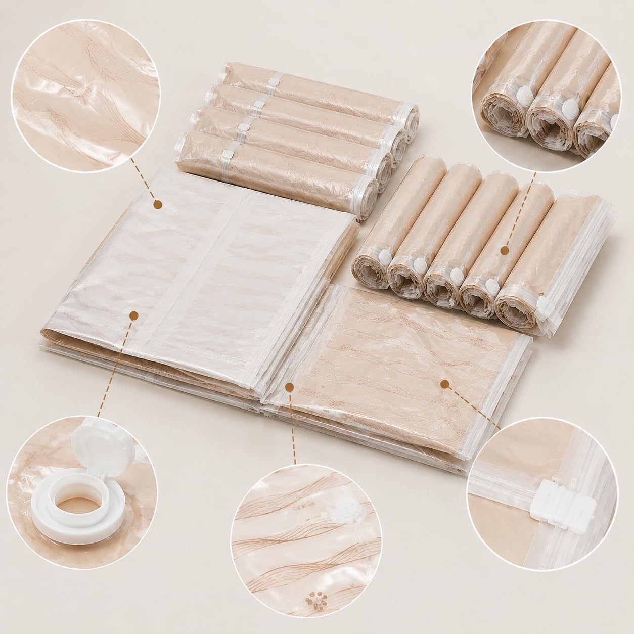 Vakuumbeutel zum Rollen, Wasserdicht, Innovatives Ventil, Kleider Aufbewahrung, Beim Campingausflug, Für Vielde, 10er-Set: 5 große Handrollen (40x60cm), 5 kleine Handrollen (30x40cm)