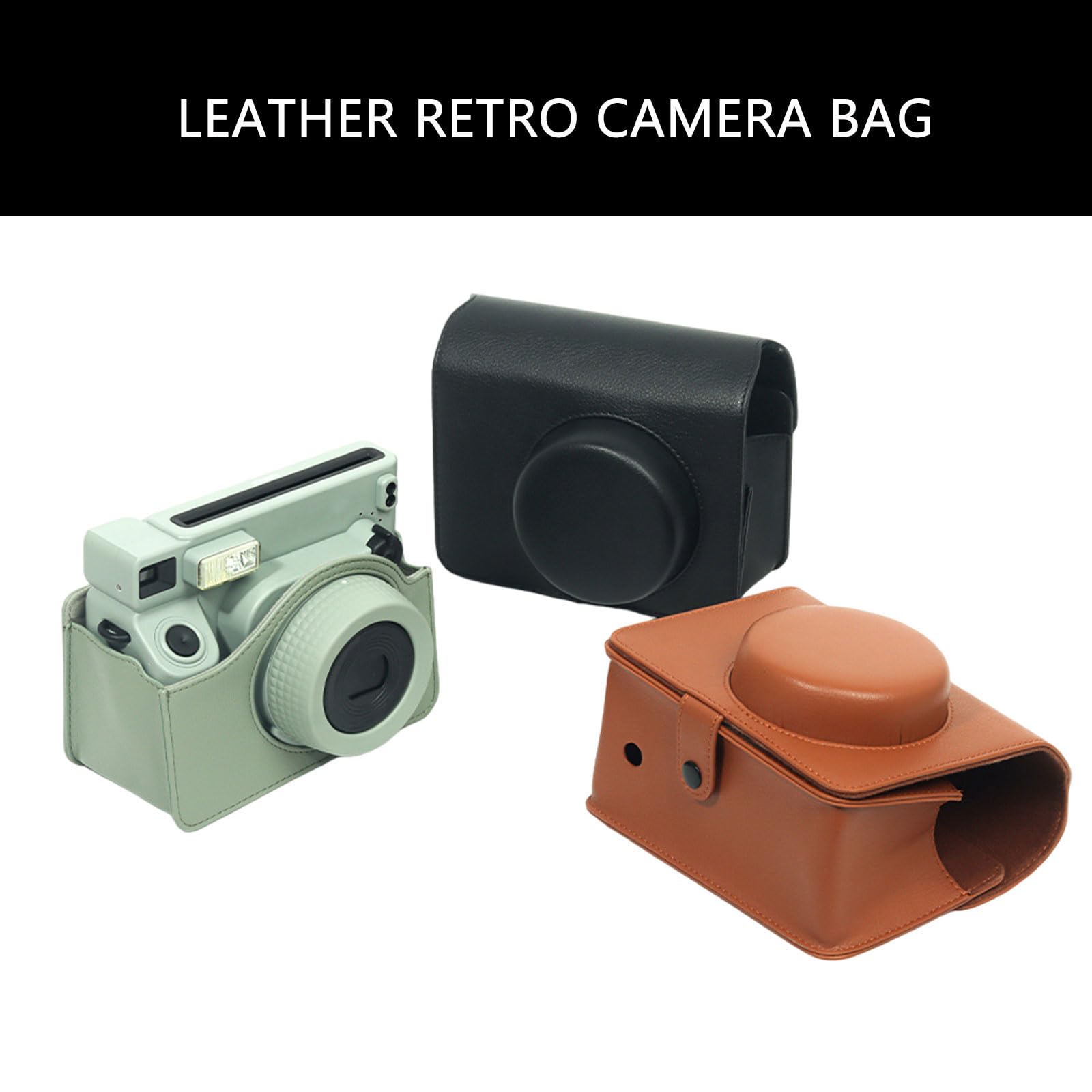 Custodia per fotocamera in pelle PU morbida custodia in silicone per Wide400 borsa con tracolla supporto alla moda, Nero