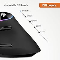 Vista 7 de J-Tech Digital Ratón ergonómico con conexión inalámbrica, reposamanos extraíble, botones para el pulgar, batería recargable, 800 DPI, compatible