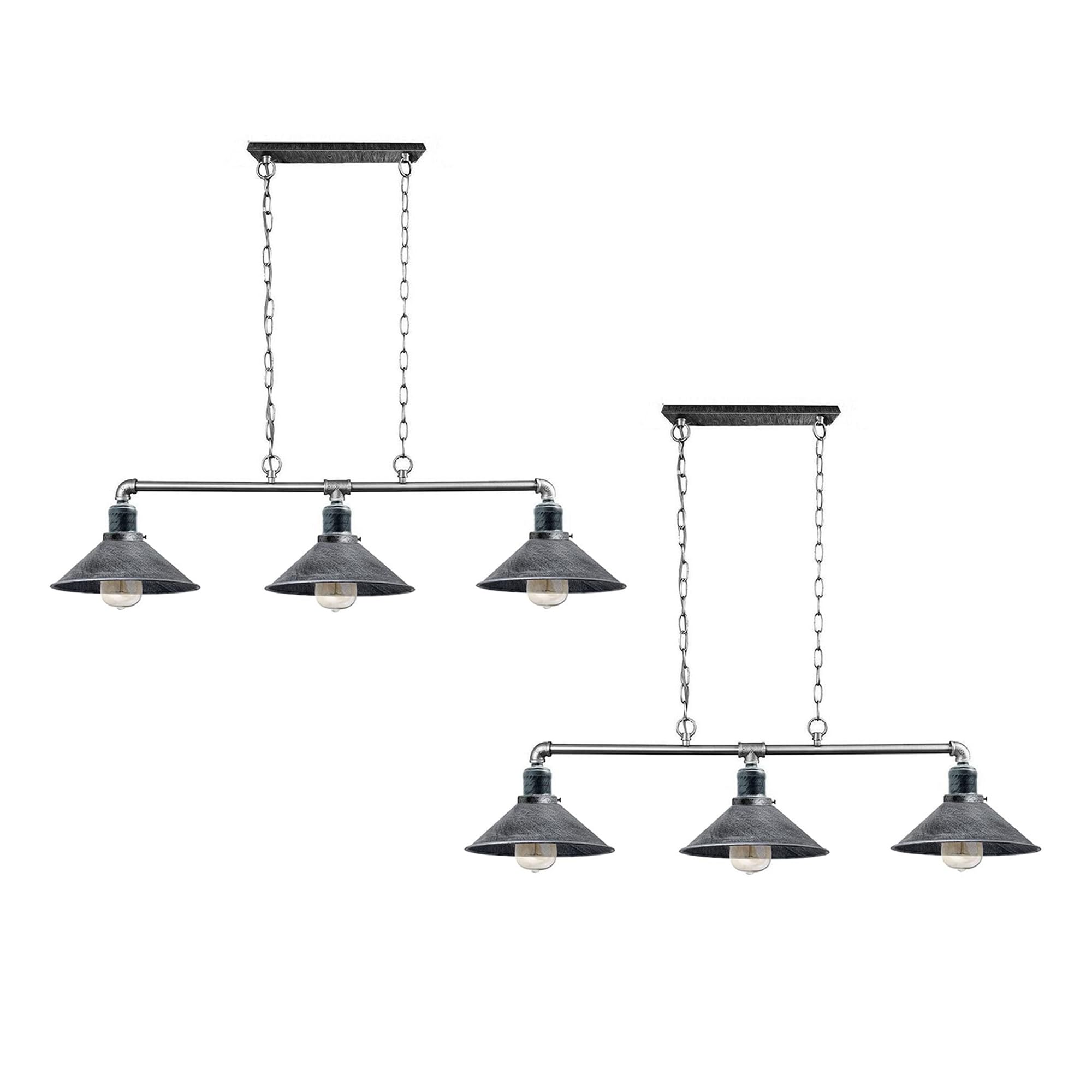 DC VOLTAGE Industrial Suspended Ceiling Pendant 3 Lamp Brushed Silver Metal Water Pipe Vintage 22cm Shade with Hanging Chain Light Fitting for Living Room Home Decor & Improvement Essential