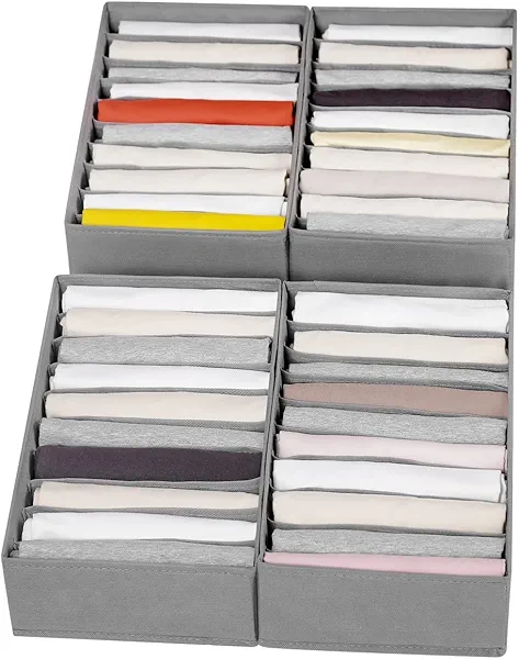 Coorganisers 4 Packs T-shirt Drawer Organizers for Clothing,10 Grids Compartment Wardrobe Storage Box, Washable Clothes Organizer for Folded Clothes, T-shirt, Legging, Silk Scarve