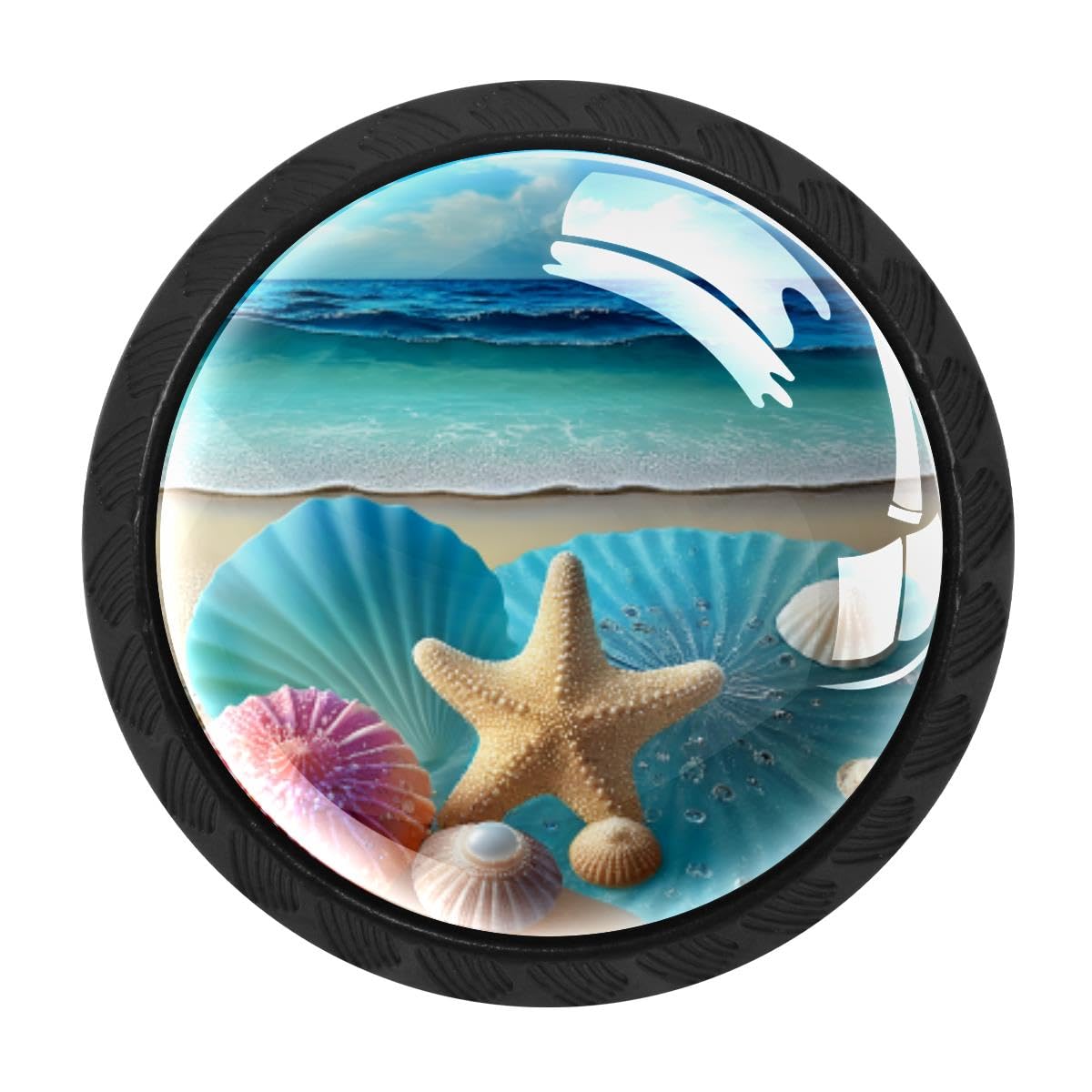 4 PCS Kitchen Cabinet Knobs, Seashell Starfish Drawer Knobs Dresser Handles