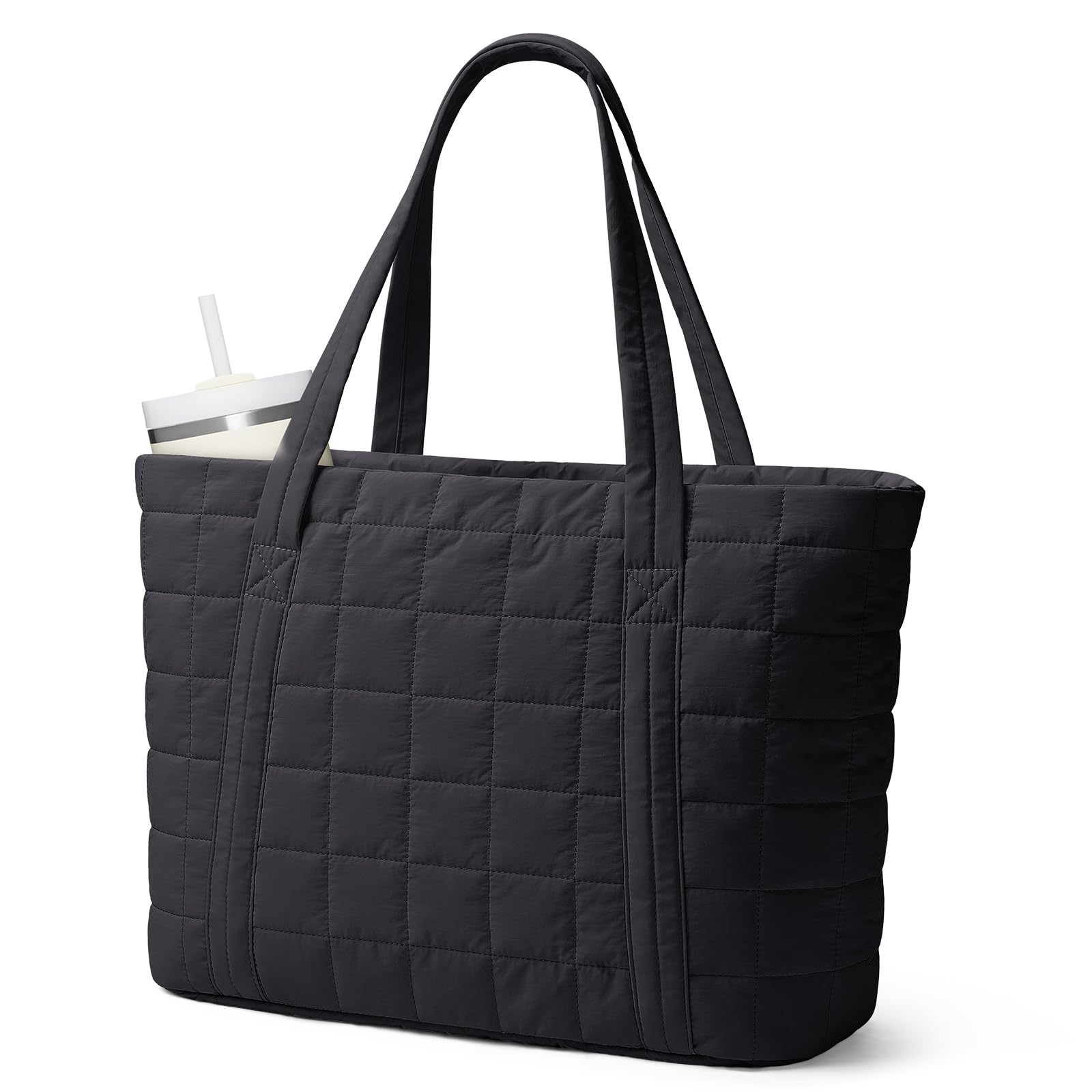 Narwey Tote Bags for Women, Puffer Quilted Work Tote Bag Women for Travel, Gym, Beach with Cup Holder & Laptop Compartment — view 13