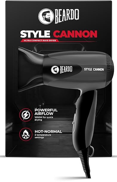 Beardo Style Cannon Hair Dryer | Powerful 1000W airflow | Thermo Protect Technology with 2 Tempreature Settings | Precise styling with special concentrator nozzle | Hair Dryer for men